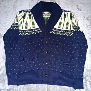 Merona Medium Shawl Collar Fair Isle Knit Cardigan Cotton Button Pockets